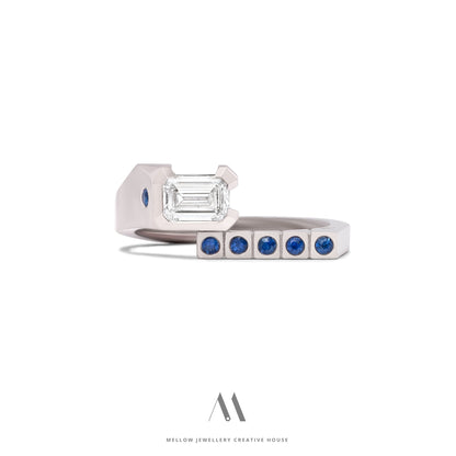 14k solid white gold Diamond Sapphires ring CMR/233 - Mellow Jewellery Creative House