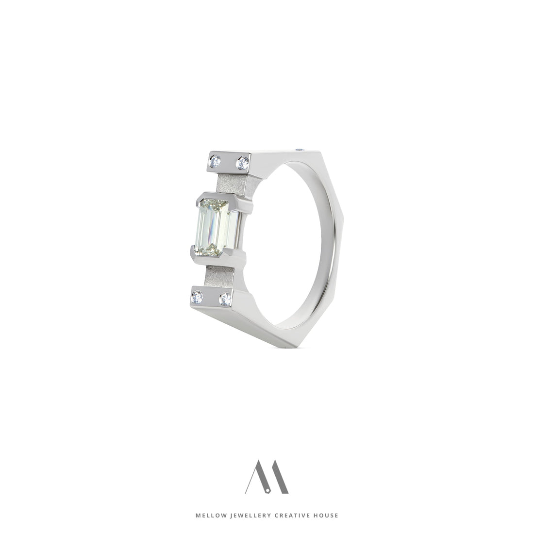 14k solid white gold Diamonds ring CMR/222 - Mellow Jewellery Creative House