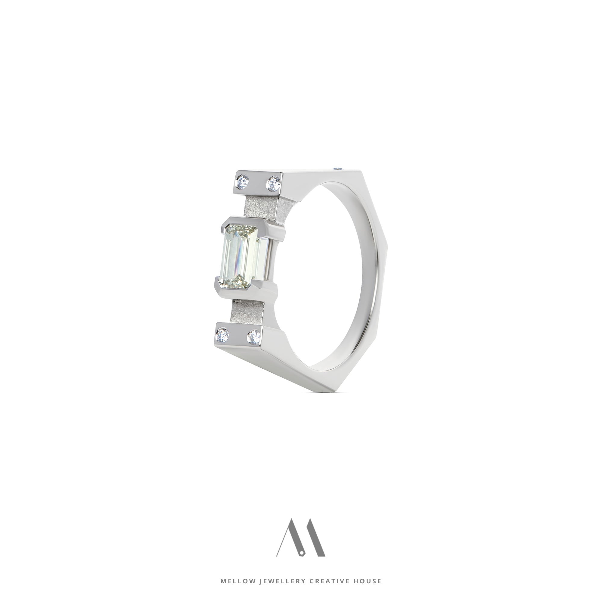 14k solid white gold Diamonds ring CMR/222 - Mellow Jewellery Creative House