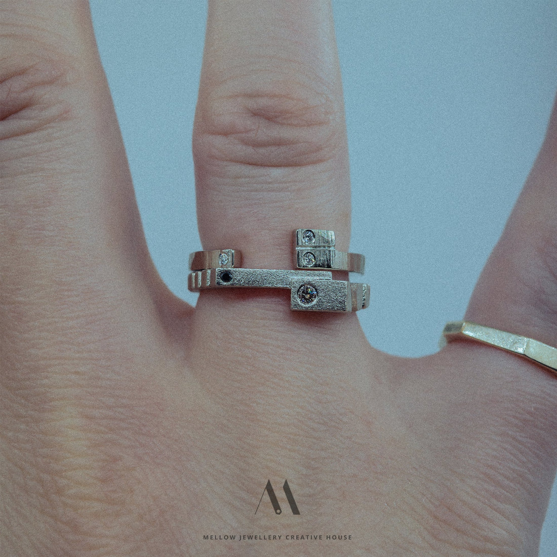 14k solid white gold Diamonds ring R5/AuD030 - Mellow Jewellery Creative House