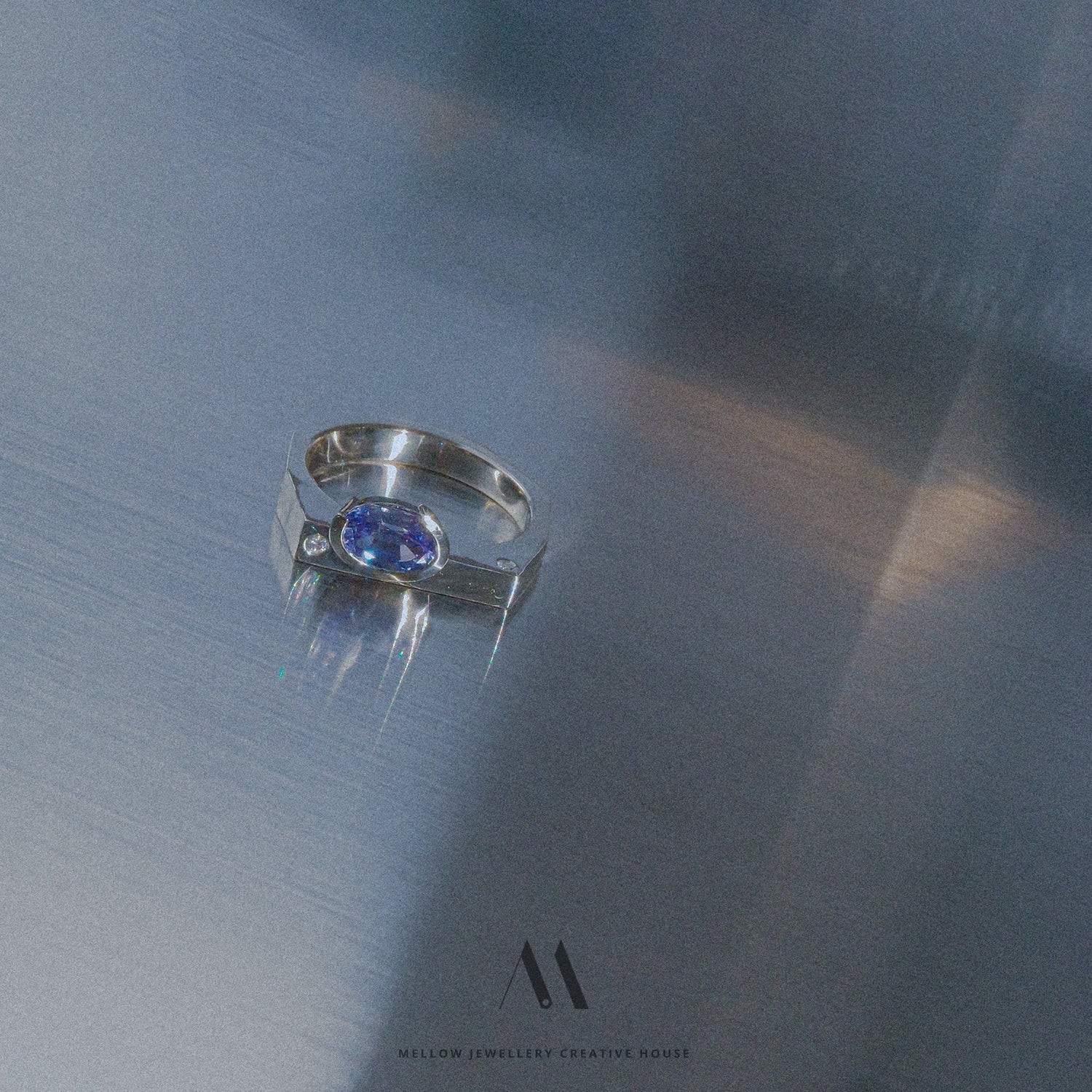 14k solid white gold Sapphire Diamonds ring CMR/238 - Mellow Jewellery Creative House