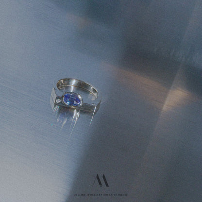 14k solid white gold Sapphire Diamonds ring CMR/238 - Mellow Jewellery Creative House