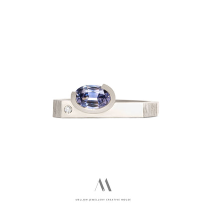 14k solid white gold Sapphire Diamonds ring CMR/238 - Mellow Jewellery Creative House