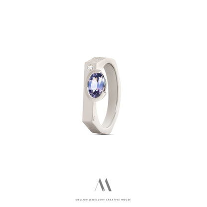 14k solid white gold Sapphire Diamonds ring CMR/238 - Mellow Jewellery Creative House