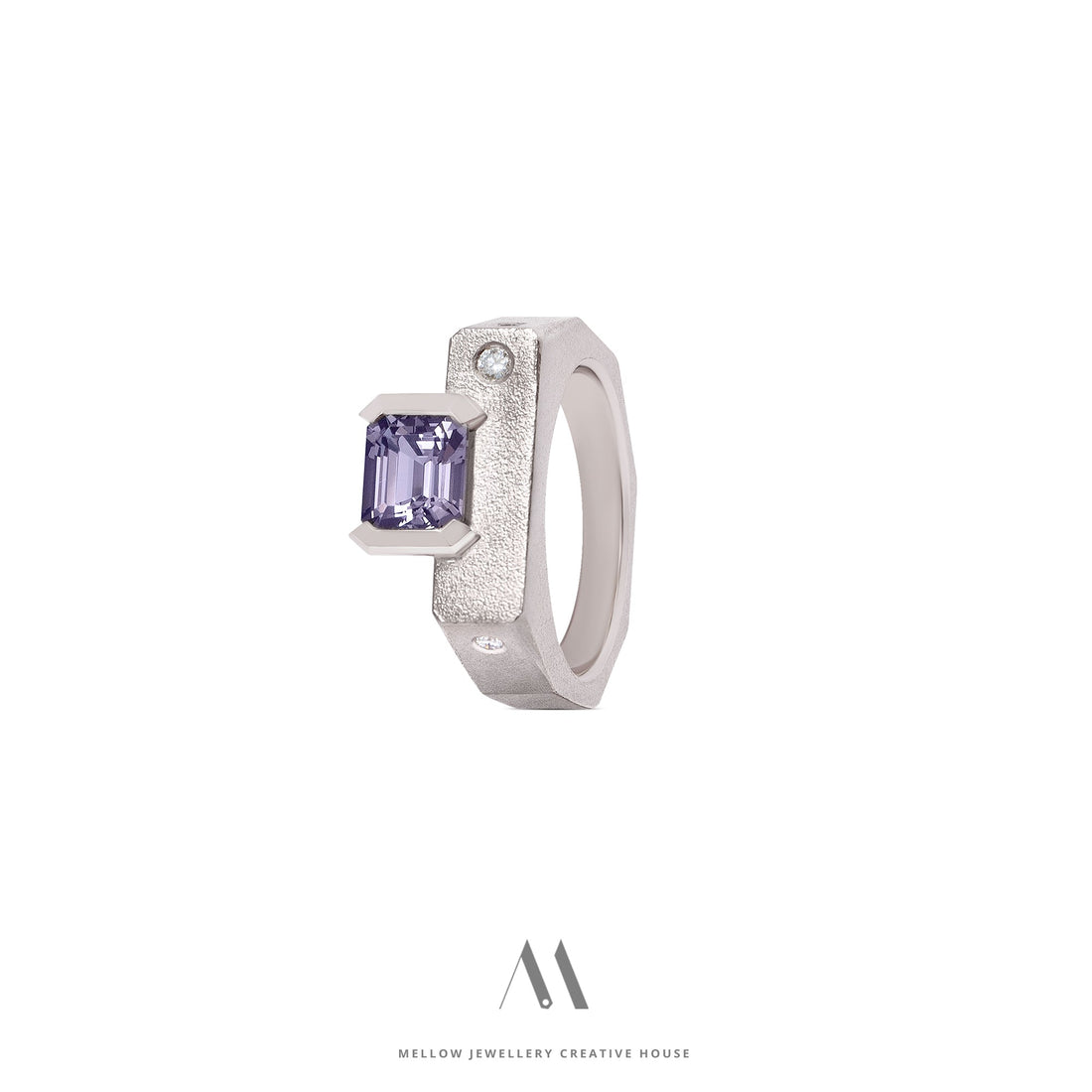 14k solid white gold Spinel Diamonds ring CMR/235 - Mellow Jewellery Creative House