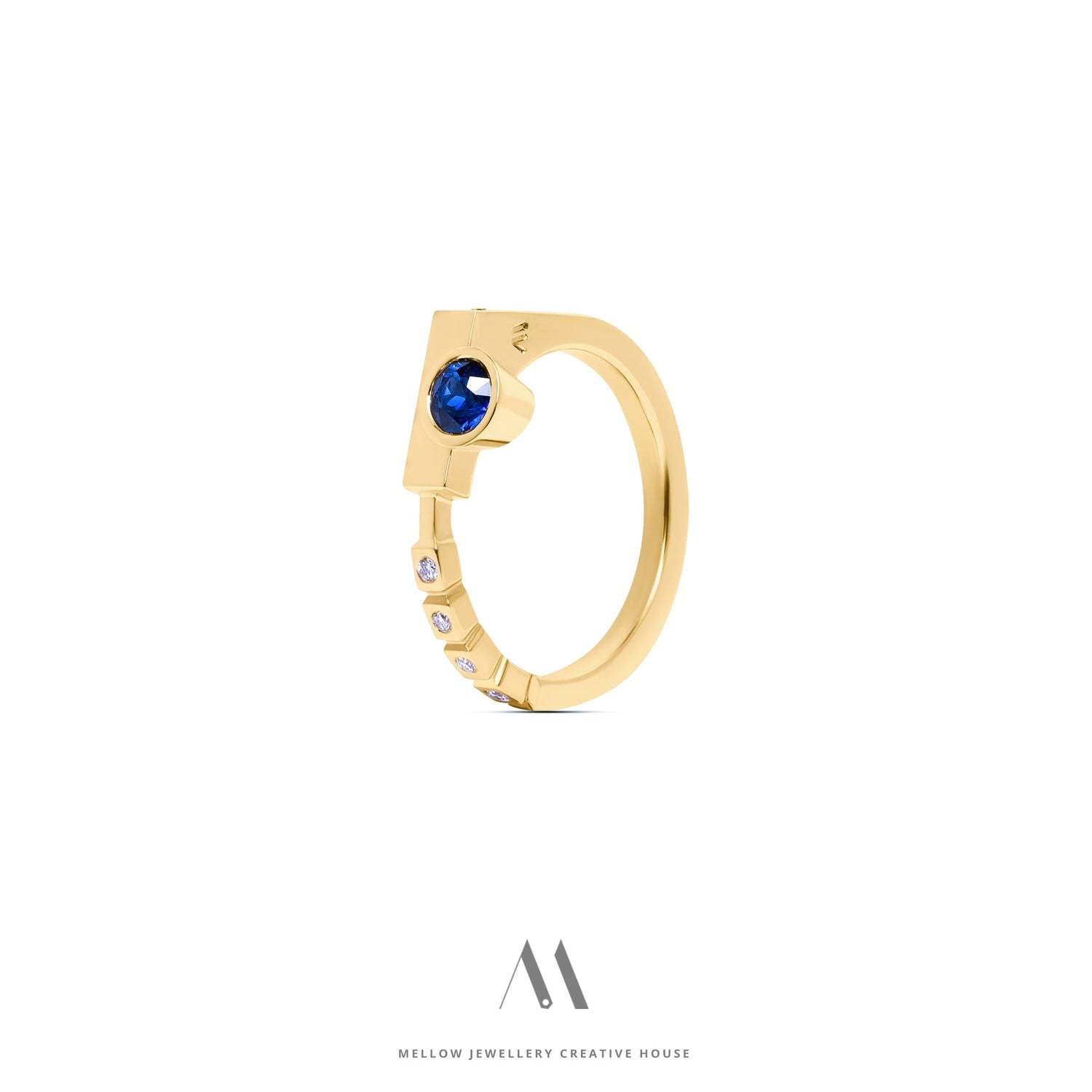 14k solid yellow gold Sapphire Diamonds ring CMR/223 - Mellow Jewellery Creative House